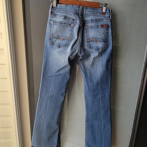 7 For All Mankind Bootcut Womens 28 Rise 8" Denim Flare Stretch Blue Stretchy - Picture 3 of 12
